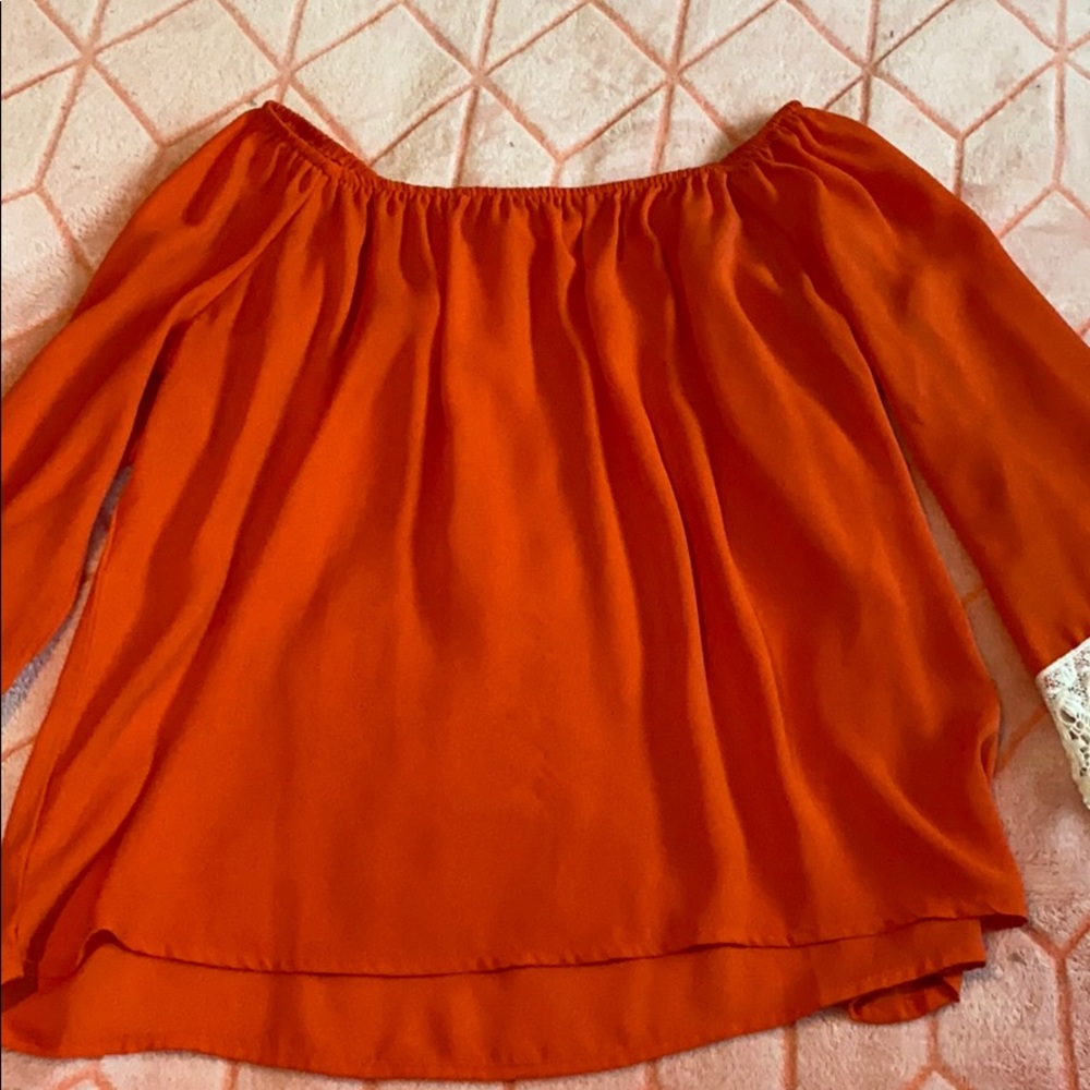 Orange off the shoulder blouse